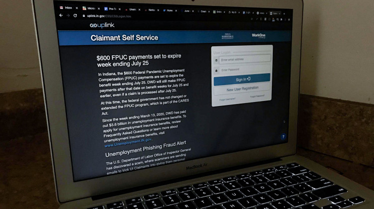 The online Uplink system where Hoosiers must apply for unemployment benefits alerts visitors that FPUC payments are set to expire. - Justin Hicks/IPB News