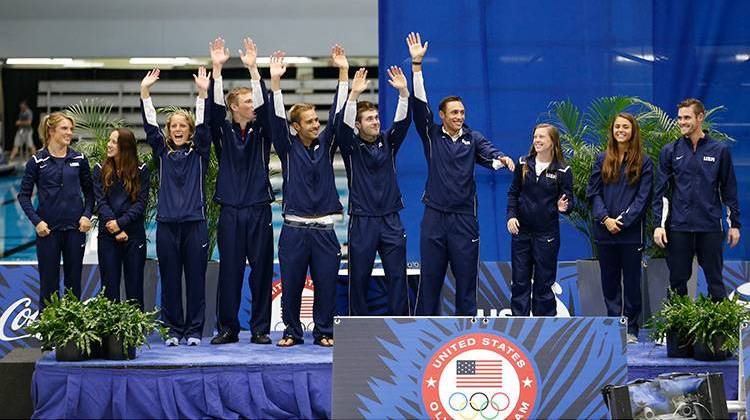 The U.S. Olympic diving team is presented at the U.S. Olympic diving trials Sunday, June 26, 2016, in Indianapolis. -  AP Photo/AJ Mast