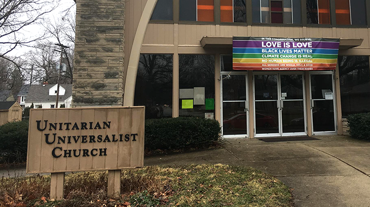 Two banners, complete with racial slurs and veiled threats against pop singer Jackson Browne, were found before Sunday's service. - Stan Jastrzebski/WBAA News