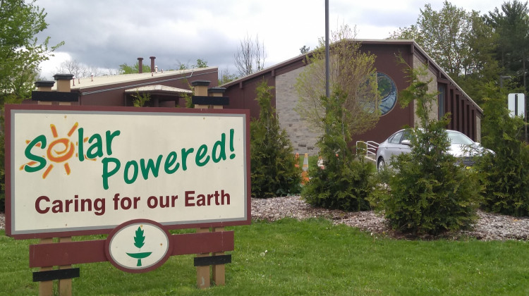 The Unitarian Universalist Church of Bloomington has solar panels on its roof. These grants are hoping to target evangelical churches with an interest in solar. - Rebecca Thiele/IPB News