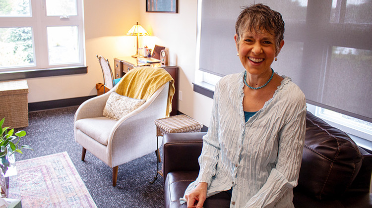 Indiana's only known climate-aware therapist, Veronica Needler, at her office in Carmel. - Alan Mbathi/IPB News