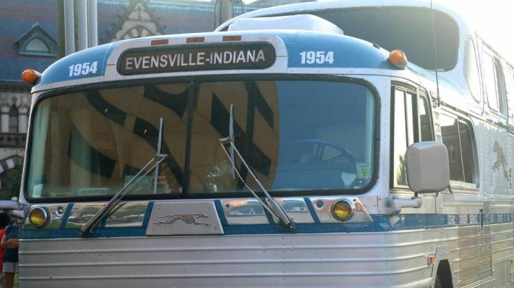 Buses start to arrive in Evansville for the Vintage Bus Rally this weekend. - Samantha Horton/WNIN