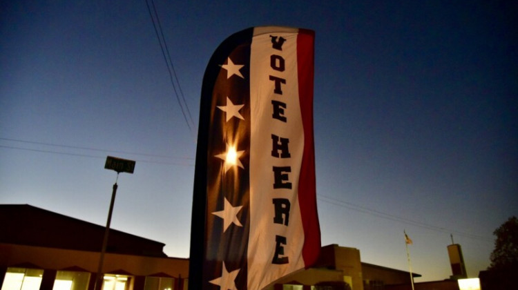 A voting banner stands outside the North Side Gym in Elkhart in November 2020.  - Justin Hicks / IPB News