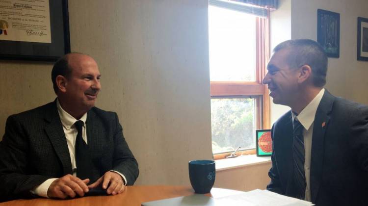 Mike Keaffaber, MSD Wabash County's superintendent and Jason Callahan, Wabash City Schools superintendent, commissioned a study to assess population trends in Wabash County. Both districts struggle financially, as enrollment continues to decline. - Claire McInerny