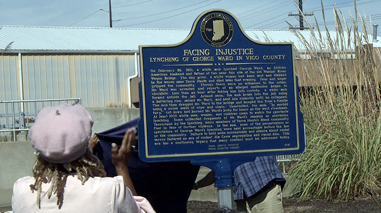 Those in attendance applaud as the George Ward historical marker is unveiled. - George Hale, WTIU/WFIU News