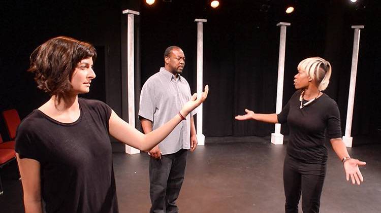 Lesli Butler, Aaron Tuttle and Tonya Bredensteiner perform on the campus of the University of Indianapolis. A researcher in Indiana is reviving the idea that performing on stage can help people recover from addiction to alcohol and drugs. - University of Indianapolis