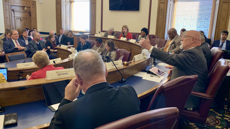 House Ways and Means Chair Tim Brown (R-Crawfordsville), right, discusses the surplus spending bill in committee.  - Brandon Smith/IPB News