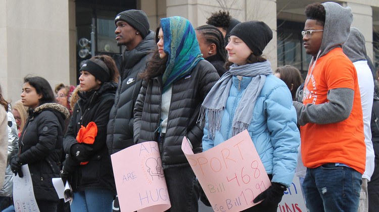 Members of the student-led group We Live Indy gathered at the Statehouse on Saturday March 2, 2019, calling for action on universal background checks. - FILE PHOTO: Lauren Chapman/IPB News