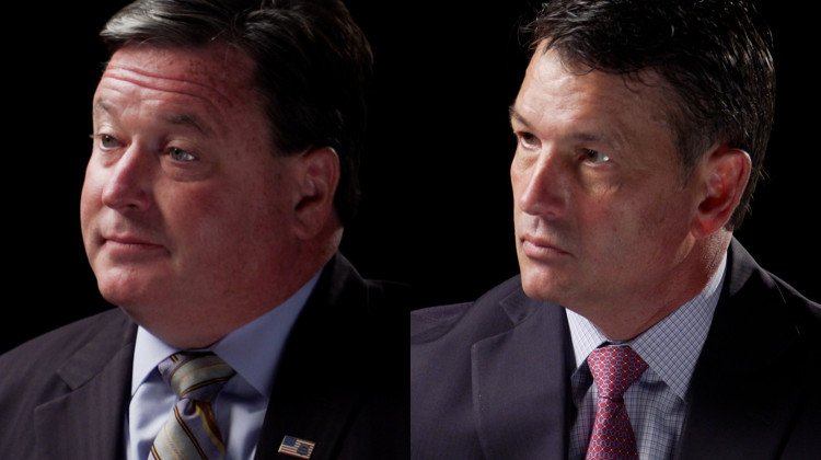 Republican Todd Rokita, left, and Democrat Jonathan Weinzapfel, right, seek to replace incumbent Attorney General Curtis Hill. - Alan Mbathi/IPB News