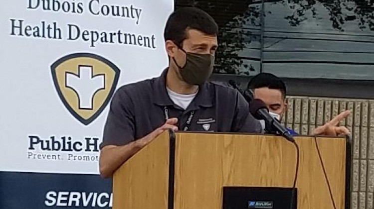 Dubois County Health Department Environmental Health Specialist Shawn Werner briefs the media Thursday afternoon. - Steve Burger/WNIN