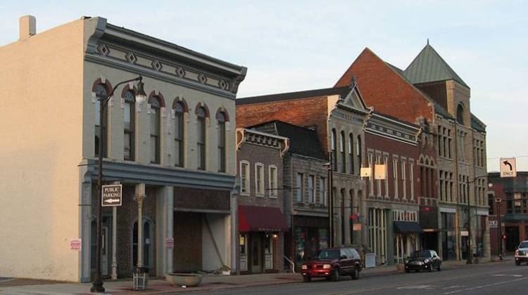 Buildings along W. Main Street (U.S. 40) in downtown Greenfield, Indiana. - Nyttend/public domain