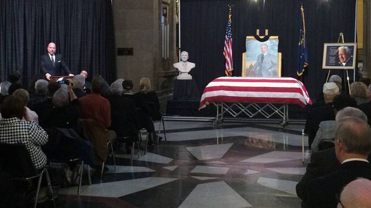 House Speaker Brian Bosma speaks during the memorial service for former Gov. Edgar Whitcomb. - Drew Daudelin