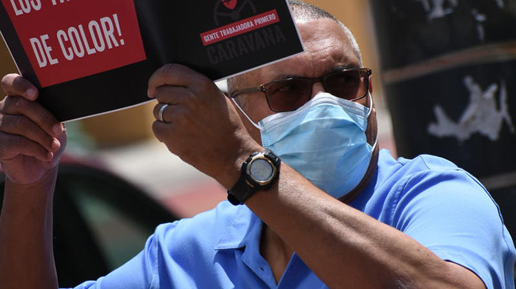 Democratic gubernatorial candidate Dr. Woody Myers wears a face mask during a union-organized rally in support of the Black Lives Matter movement.  - Justin Hicks/IPB News