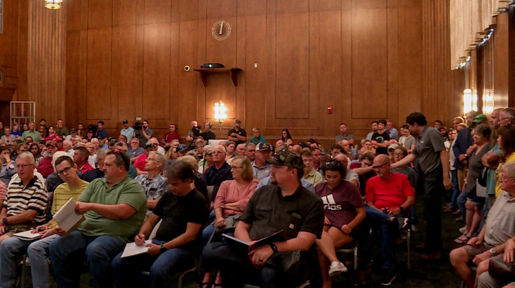 Vigo and Vermillion County residents filled every seat in a room at Indiana State University on Thursday night in opposition to the Wabash Valley Resources project.  - Rebecca Thiele/IPB News