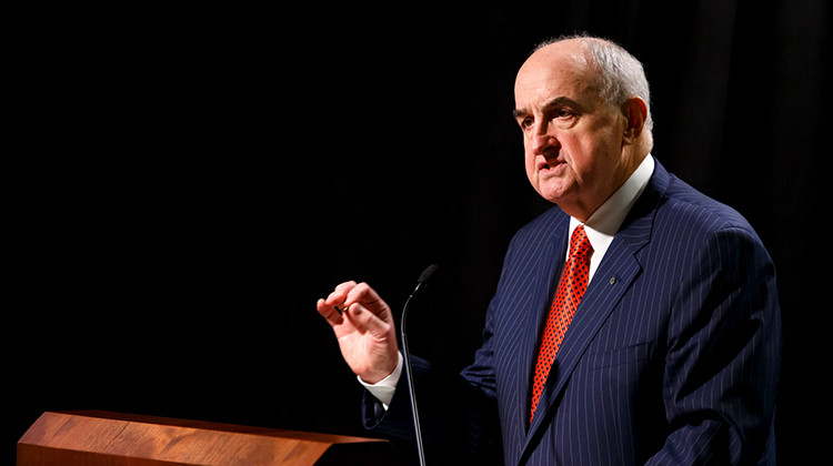 Indiana University President Michael McRobbie speaks during an event at the Indiana Memorial Union. - James Brosher/Indiana University