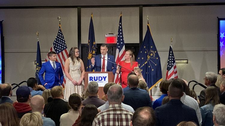 Republican Rudy Yakym gives his victory speech on Tuesday, Nov. 8. - Jakob Lazzaro / WVPE