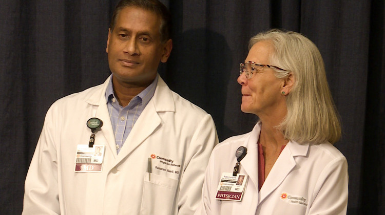 Community Health Network's Dr. Ramarao Yeleti waits to speak at a March 6 press conference.  - FILE PHOTO: Lauren Chapman/IPB News