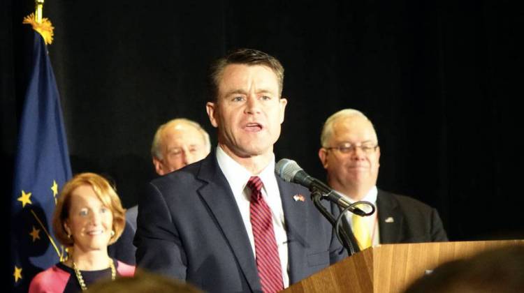 Todd Young delivers his victory speech at the JW Marriot in Downtown Indianapolis, Tuesday, Nov. 8, 2016.  - Eric Weddle/WFYI