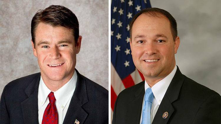 The candidacy of U.S. Rep Todd Young (left) is being challenged by his opponent, U.S. Rep. Marlin Stutzman (right)
