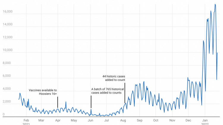 Since the beginning of the state's vaccine rollout, cases and deaths have decreased dramatically. But after the state's late summer surge due to the delta variant, the Indiana Department of Health reports cases are climbing once again. - (Graphic by Lauren Chapman with IPB News)