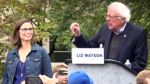 Sen. Bernie Sanders Campaigns For Liz Watson In Bloomington