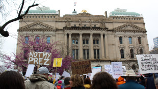 Protestors rally at Indiana Statehouse against Trump administration, part of nationwide demonstrations