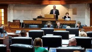 Lawmakers discussed the final version of SB 387, initially focused around teacher licensing, in the Senate chambers Monday. - Jeanie Lindsay/IPB News