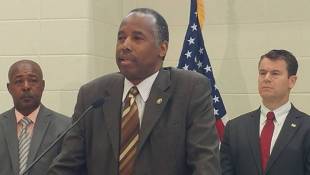 HUD Secretary Ben Carson speaks at a press conference following a meeting with residents in East Chicago. - Annie Ropeik/IPB