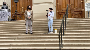 Georgia Squire-Willey is 12-years-old and spoke at the event. She says it is important for young people to know they can take part in social change. - Darian Benson/Side Effects Public Media