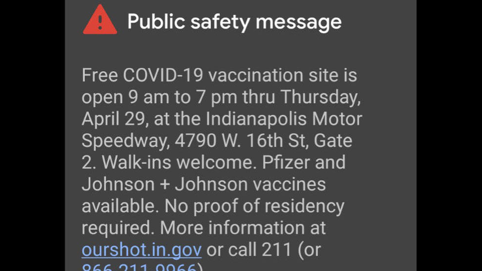 Indiana Uses Emergency Alert System For Mass Covid-19 Vaccination Sites