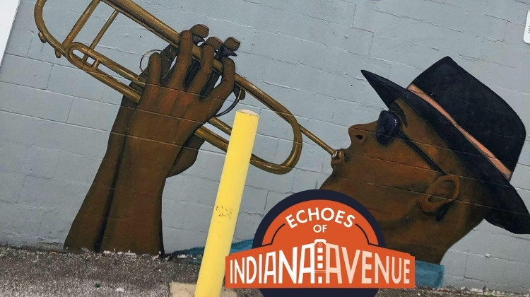 A mural of a trumpet player painted on the side of A.J.s Lounge in Indianapolis. A.J.’s Lounge