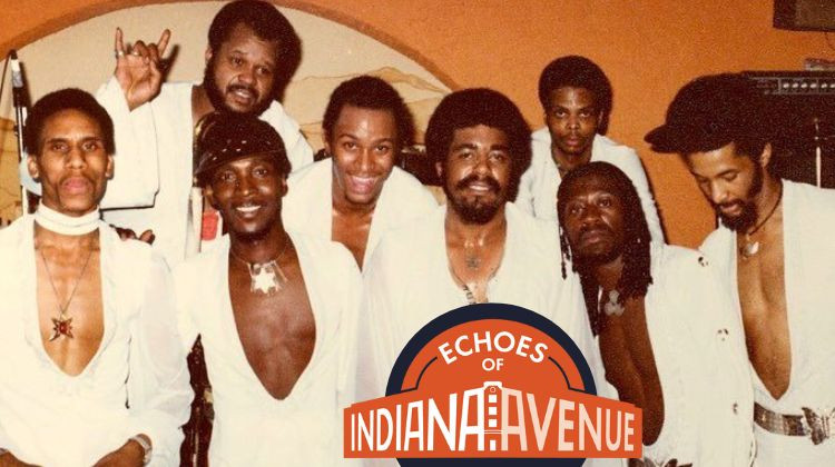 Rodney Step (right of center) poses with his band Rapture. Naptown Legends: Rodney Stepp
